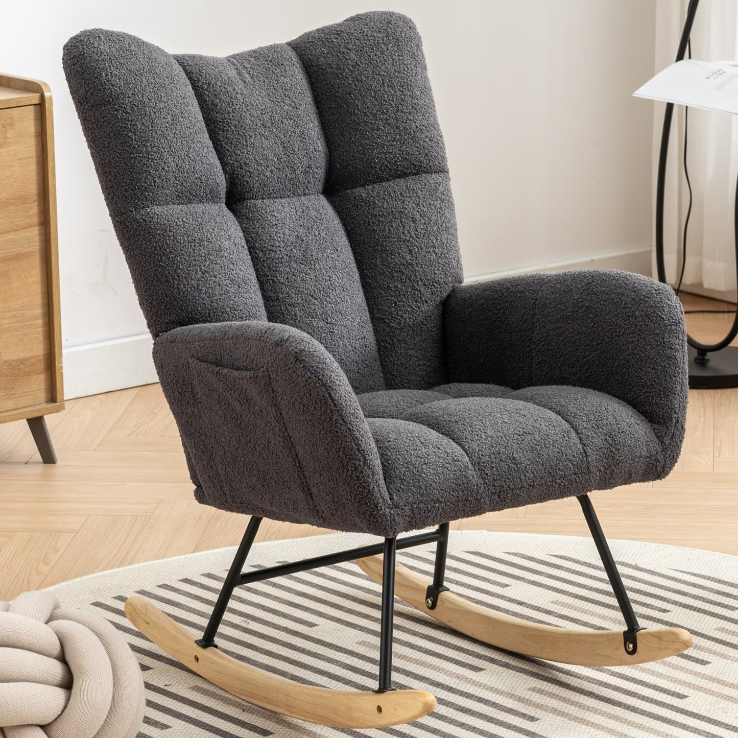 Soft Teddy Fabric Rocking Chair
