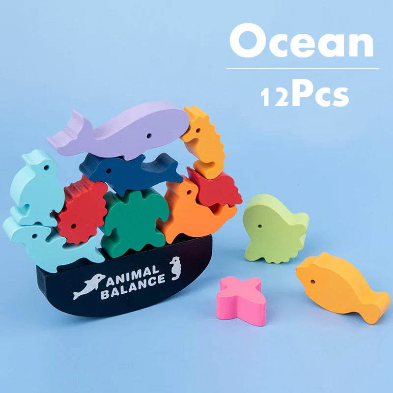 Wooden Balance Blocks - Zoo, Ocean and Dinos
