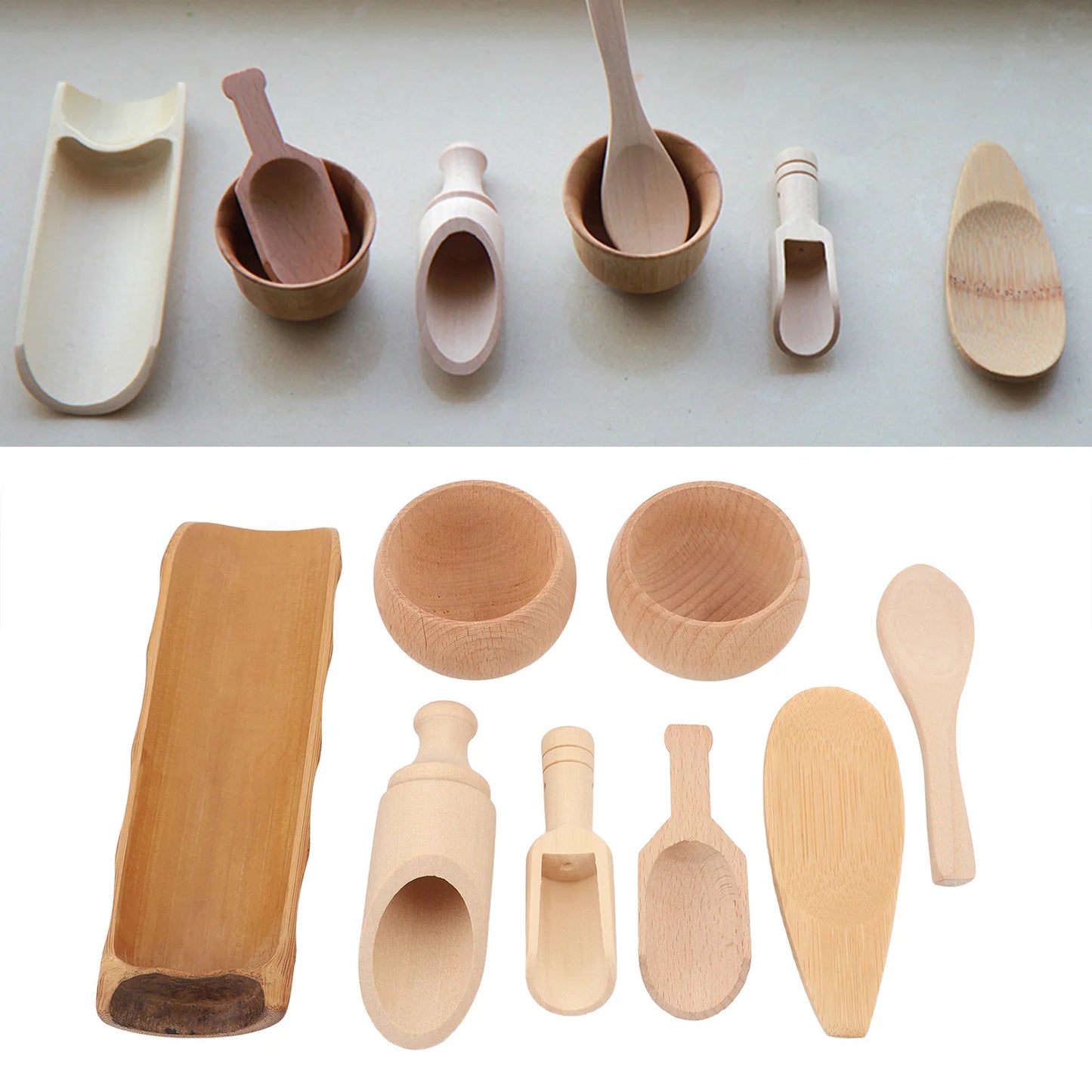 Wooden Sensory Bin Tools - Bowls and Scoops