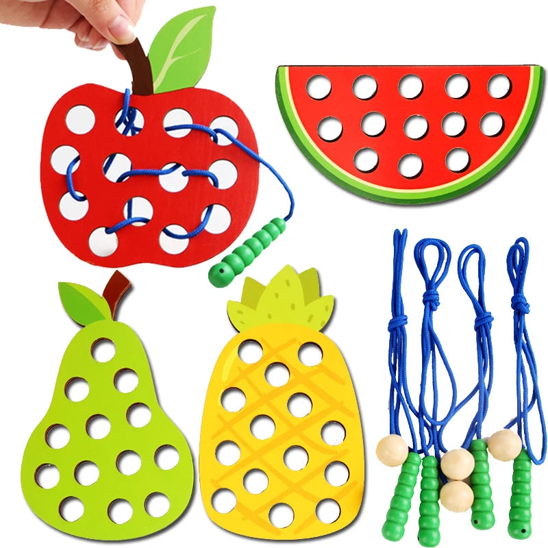 Wooden Fruit Lacing/Threading Activity